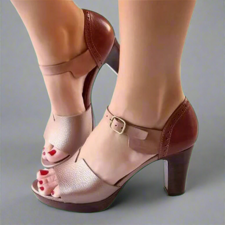 Katharina | Sandales à talons hauts premium coréennes avec bloc de couleur et boucle
