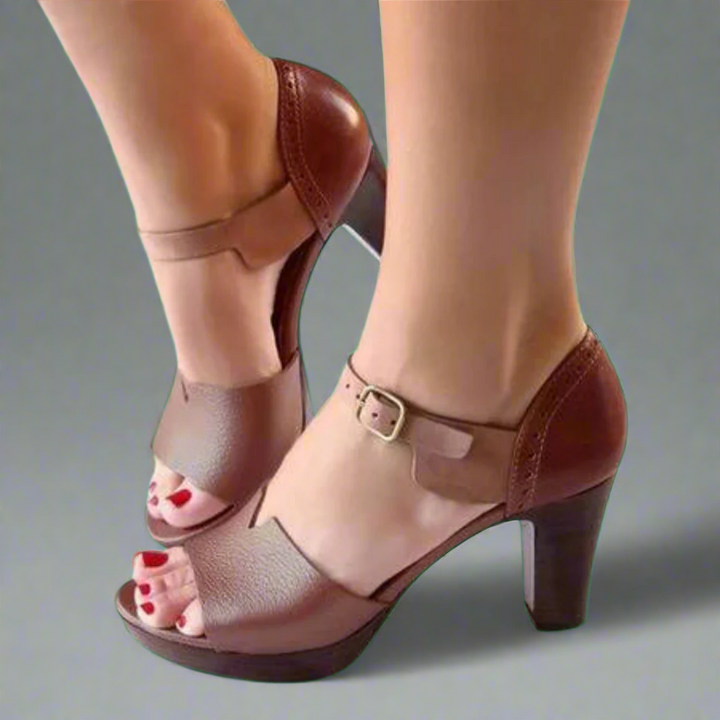 Katharina | Sandales à talons hauts premium coréennes avec bloc de couleur et boucle