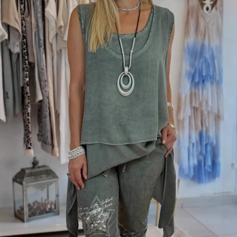 Oriane™ - Ensemble Femme Deux Pièces : Top Sans Manches et Pantalon Imprimé