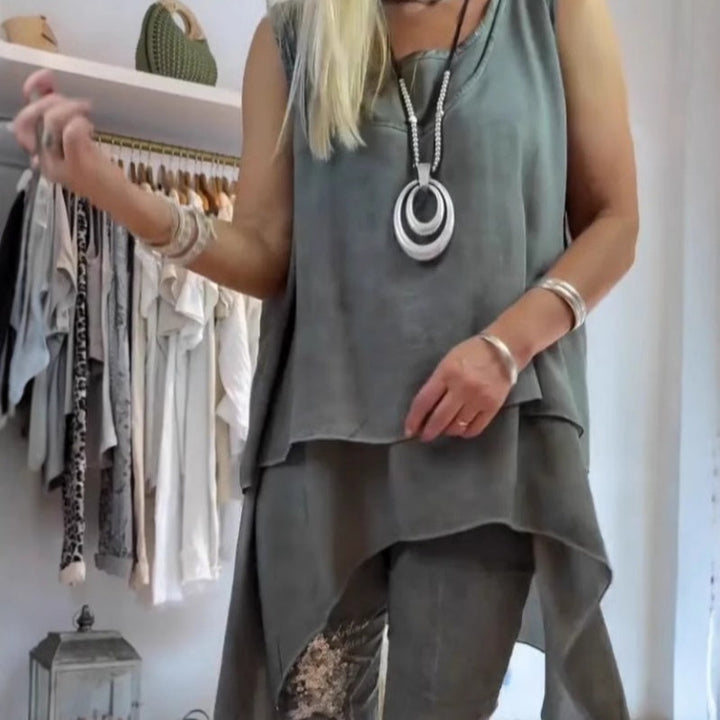 Oriane™ - Ensemble Femme Deux Pièces : Top Sans Manches et Pantalon Imprimé
