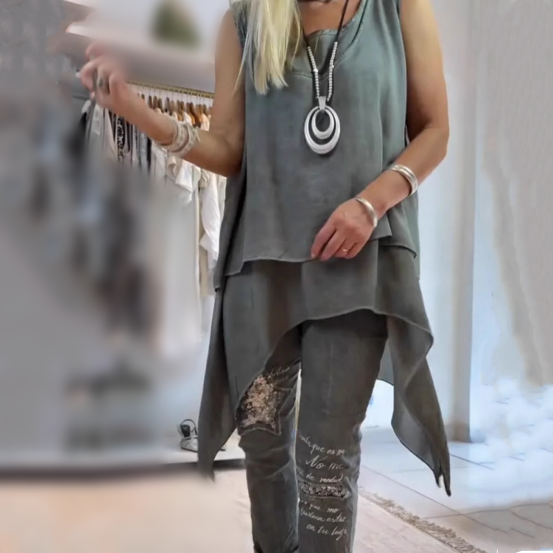 Oriane™ - Ensemble Femme Deux Pièces : Top Sans Manches et Pantalon Imprimé