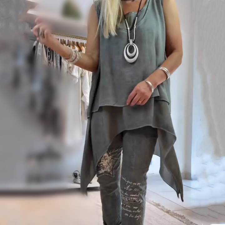 Oriane™ - Ensemble Femme Deux Pièces : Top Sans Manches et Pantalon Imprimé